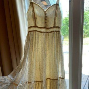 Vintage Gunne Sax Dress SZ 9 Spaghetti Strap Light Blue Floral Maxi Cottage Core